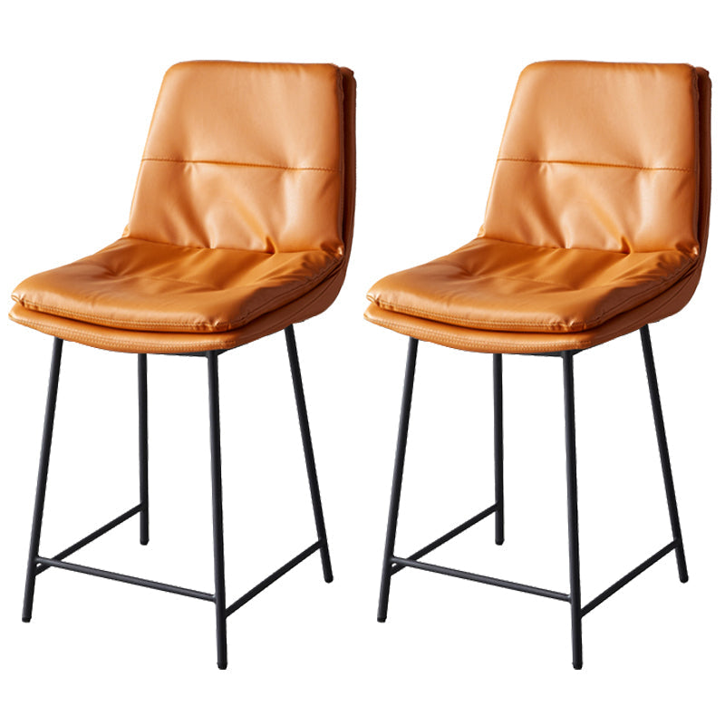 Contemporary Metal Leather Bar Stools Indoor Barstool with Iron Legs and Footrest Orange 2 Piece Set Short Stool(22"H) Clearhalo 'Bar Furniture' 'Bar Stools' 'bar_stools' 'furn' 'furn_bar_stools' 'furniture_bar_stools' 'Kitchen & Dining Furniture' 'kitchen&dining_furn' 'kitchen' 'kitchen_furn' Furniture' 4654508