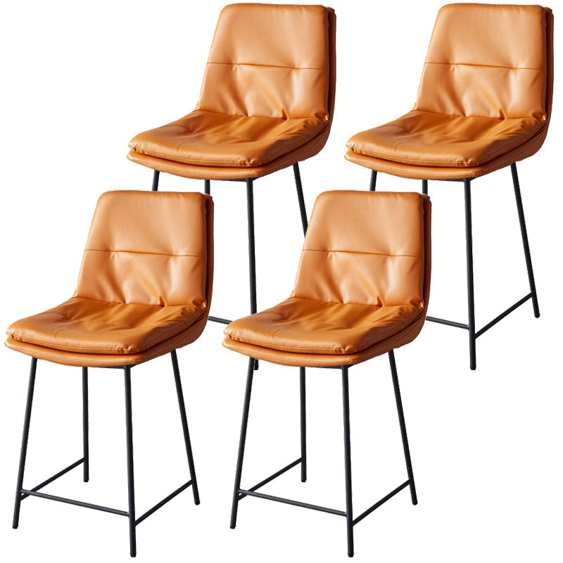 Contemporary Metal Leather Bar Stools Indoor Barstool with Iron Legs and Footrest Orange 4 Piece Set Short Stool(22"H) Clearhalo 'Bar Furniture' 'Bar Stools' 'bar_stools' 'furn' 'furn_bar_stools' 'furniture_bar_stools' 'Kitchen & Dining Furniture' 'kitchen&dining_furn' 'kitchen' 'kitchen_furn' Furniture' 4654509