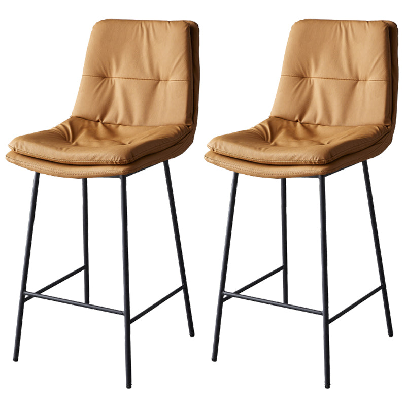 Contemporary Metal Leather Bar Stools Indoor Barstool with Iron Legs and Footrest Brown 2 Piece Set Counter Stool(26"H) Clearhalo 'Bar Furniture' 'Bar Stools' 'bar_stools' 'furn' 'furn_bar_stools' 'furniture_bar_stools' 'Kitchen & Dining Furniture' 'kitchen&dining_furn' 'kitchen' 'kitchen_furn' Furniture' 4654514