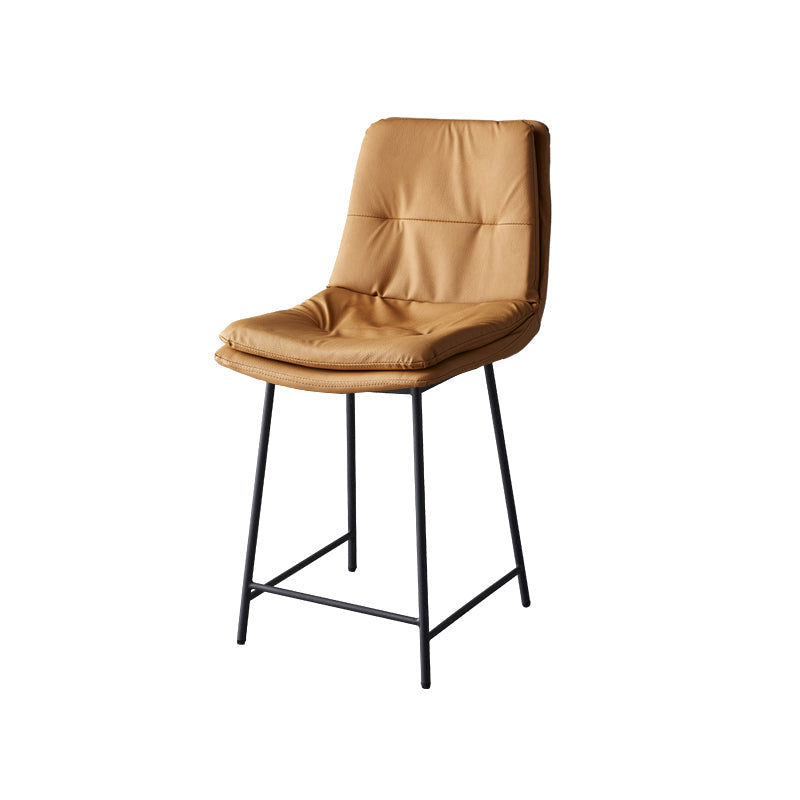 Contemporary Metal Leather Bar Stools Indoor Barstool with Iron Legs and Footrest Brown 1 Piece Short Stool(22"H) Clearhalo 'Bar Furniture' 'Bar Stools' 'bar_stools' 'furn' 'furn_bar_stools' 'furniture_bar_stools' 'Kitchen & Dining Furniture' 'kitchen&dining_furn' 'kitchen' 'kitchen_furn' Furniture' 4654516