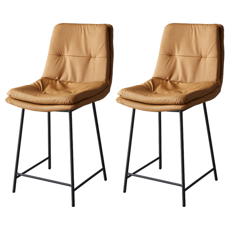 Contemporary Metal Leather Bar Stools Indoor Barstool with Iron Legs and Footrest Brown 2 Piece Set Short Stool(22"H) Clearhalo 'Bar Furniture' 'Bar Stools' 'bar_stools' 'furn' 'furn_bar_stools' 'furniture_bar_stools' 'Kitchen & Dining Furniture' 'kitchen&dining_furn' 'kitchen' 'kitchen_furn' Furniture' 4654517
