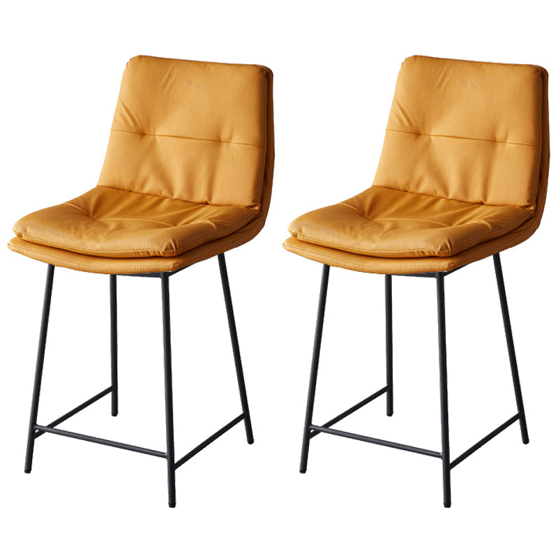 Contemporary Metal Leather Bar Stools Indoor Barstool with Iron Legs and Footrest Lemon Yellow 2 Piece Set Short Stool(22"H) Clearhalo 'Bar Furniture' 'Bar Stools' 'bar_stools' 'furn' 'furn_bar_stools' 'furniture_bar_stools' 'Kitchen & Dining Furniture' 'kitchen&dining_furn' 'kitchen' 'kitchen_furn' Furniture' 4654526