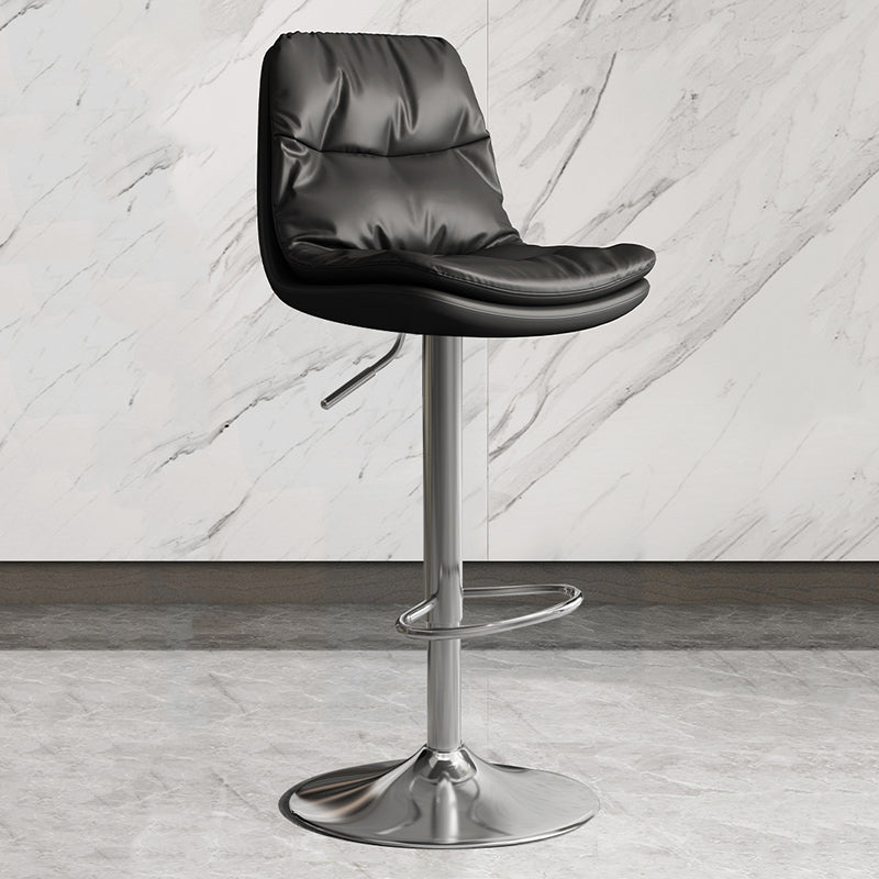 Contemporary Leather Adjustable Height Barstool Indoor Bar Stool with Iron Legs Black Silver 1 Piece Clearhalo 'Bar Furniture' 'Bar Stools' 'bar_stools' 'furn' 'furn_bar_stools' 'furniture_bar_stools' 'Kitchen & Dining Furniture' 'kitchen&dining_furn' 'kitchen' 'kitchen_furn' Furniture' 4654532