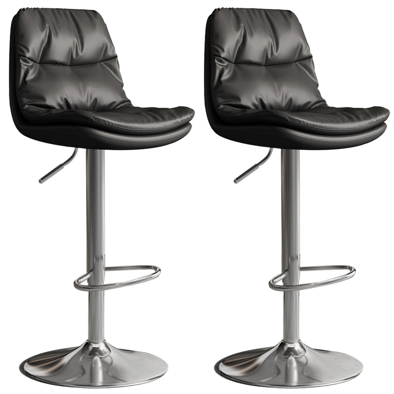 Contemporary Leather Adjustable Height Barstool Indoor Bar Stool with Iron Legs Black Silver 2 Piece Set Clearhalo 'Bar Furniture' 'Bar Stools' 'bar_stools' 'furn' 'furn_bar_stools' 'furniture_bar_stools' 'Kitchen & Dining Furniture' 'kitchen&dining_furn' 'kitchen' 'kitchen_furn' Furniture' 4654533