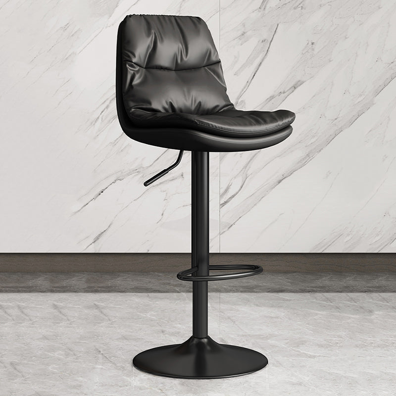 Contemporary Leather Adjustable Height Barstool Indoor Bar Stool with Iron Legs Black Black 1 Piece Clearhalo 'Bar Furniture' 'Bar Stools' 'bar_stools' 'furn' 'furn_bar_stools' 'furniture_bar_stools' 'Kitchen & Dining Furniture' 'kitchen&dining_furn' 'kitchen' 'kitchen_furn' Furniture' 4654538
