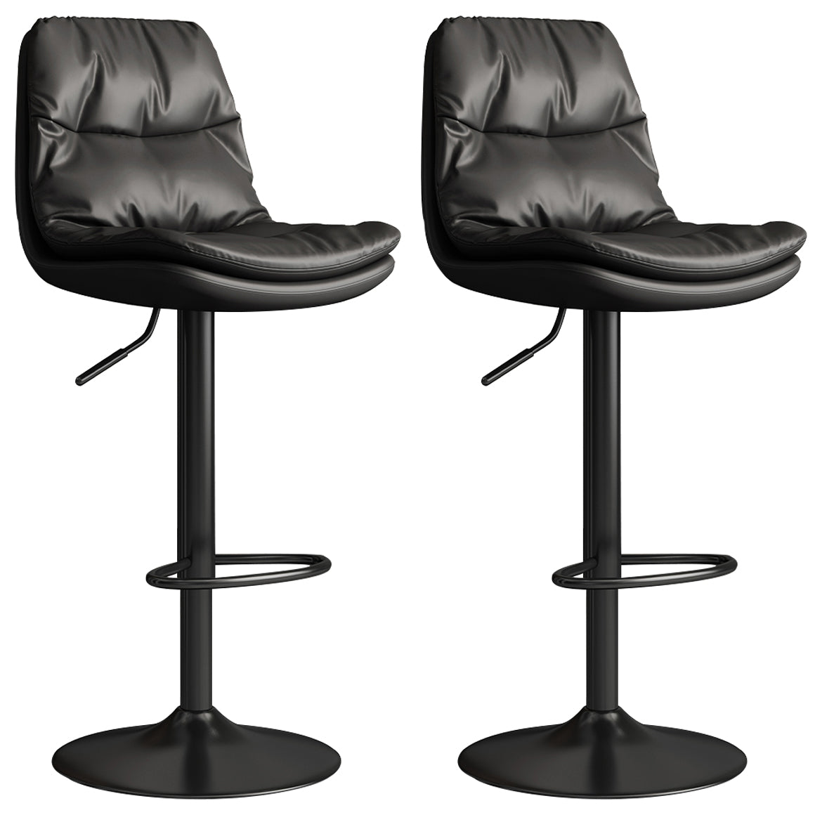 Contemporary Leather Adjustable Height Barstool Indoor Bar Stool with Iron Legs Black Black 2 Piece Set Clearhalo 'Bar Furniture' 'Bar Stools' 'bar_stools' 'furn' 'furn_bar_stools' 'furniture_bar_stools' 'Kitchen & Dining Furniture' 'kitchen&dining_furn' 'kitchen' 'kitchen_furn' Furniture' 4654540