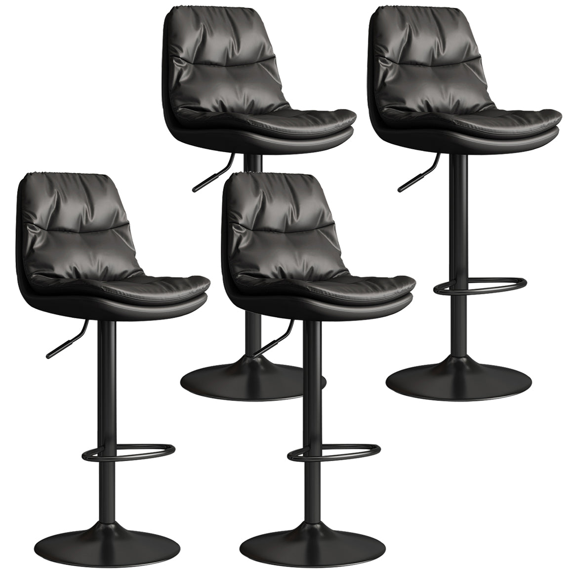 Contemporary Leather Adjustable Height Barstool Indoor Bar Stool with Iron Legs Black Black 4 Piece Set Clearhalo 'Bar Furniture' 'Bar Stools' 'bar_stools' 'furn' 'furn_bar_stools' 'furniture_bar_stools' 'Kitchen & Dining Furniture' 'kitchen&dining_furn' 'kitchen' 'kitchen_furn' Furniture' 4654542