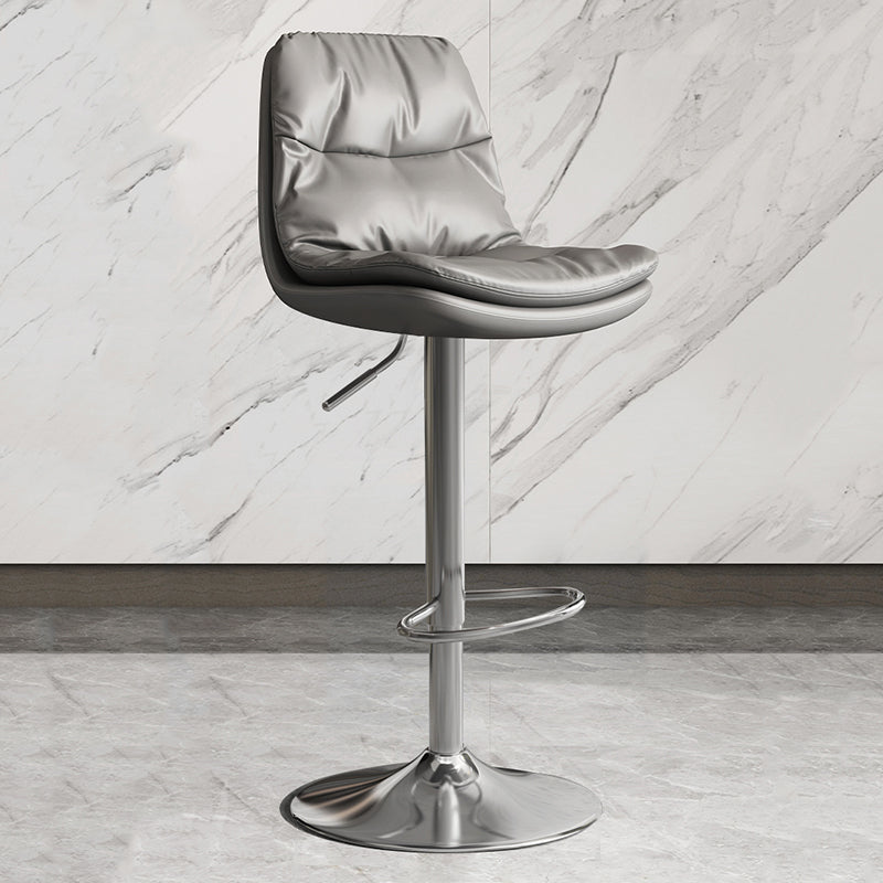 Contemporary Leather Adjustable Height Barstool Indoor Bar Stool with Iron Legs Light Gray Silver 1 Piece Clearhalo 'Bar Furniture' 'Bar Stools' 'bar_stools' 'furn' 'furn_bar_stools' 'furniture_bar_stools' 'Kitchen & Dining Furniture' 'kitchen&dining_furn' 'kitchen' 'kitchen_furn' Furniture' 4654544