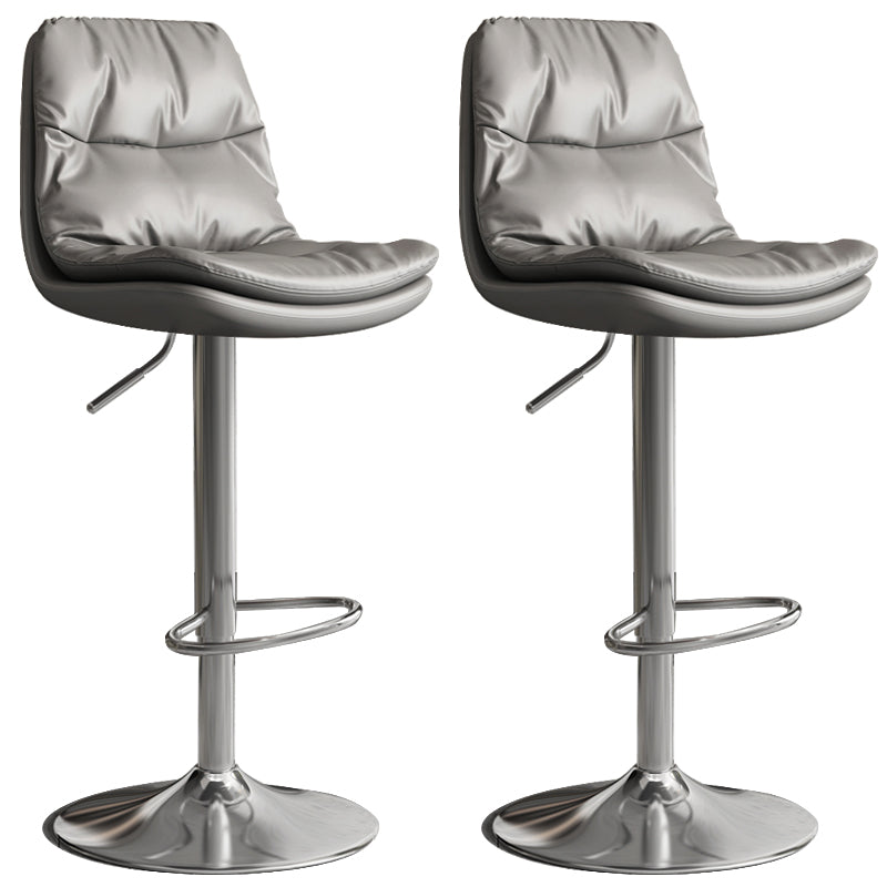 Contemporary Leather Adjustable Height Barstool Indoor Bar Stool with Iron Legs Light Gray Silver 2 Piece Set Clearhalo 'Bar Furniture' 'Bar Stools' 'bar_stools' 'furn' 'furn_bar_stools' 'furniture_bar_stools' 'Kitchen & Dining Furniture' 'kitchen&dining_furn' 'kitchen' 'kitchen_furn' Furniture' 4654546
