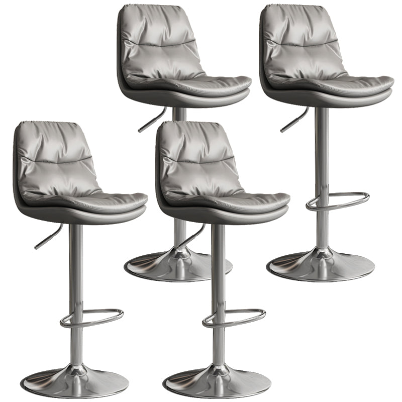 Contemporary Leather Adjustable Height Barstool Indoor Bar Stool with Iron Legs Light Gray Silver 4 Piece Set Clearhalo 'Bar Furniture' 'Bar Stools' 'bar_stools' 'furn' 'furn_bar_stools' 'furniture_bar_stools' 'Kitchen & Dining Furniture' 'kitchen&dining_furn' 'kitchen' 'kitchen_furn' Furniture' 4654548