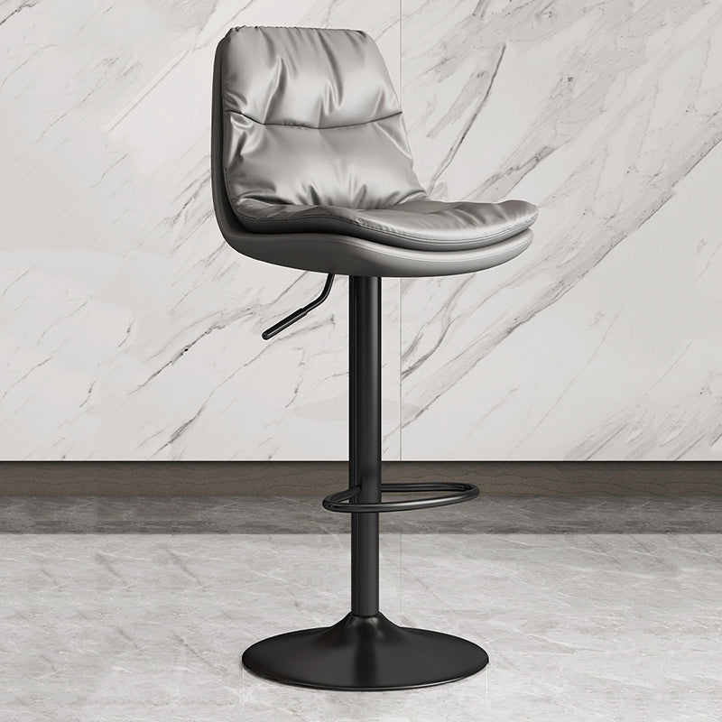 Contemporary Leather Adjustable Height Barstool Indoor Bar Stool with Iron Legs Light Gray Black 1 Piece Clearhalo 'Bar Furniture' 'Bar Stools' 'bar_stools' 'furn' 'furn_bar_stools' 'furniture_bar_stools' 'Kitchen & Dining Furniture' 'kitchen&dining_furn' 'kitchen' 'kitchen_furn' Furniture' 4654549