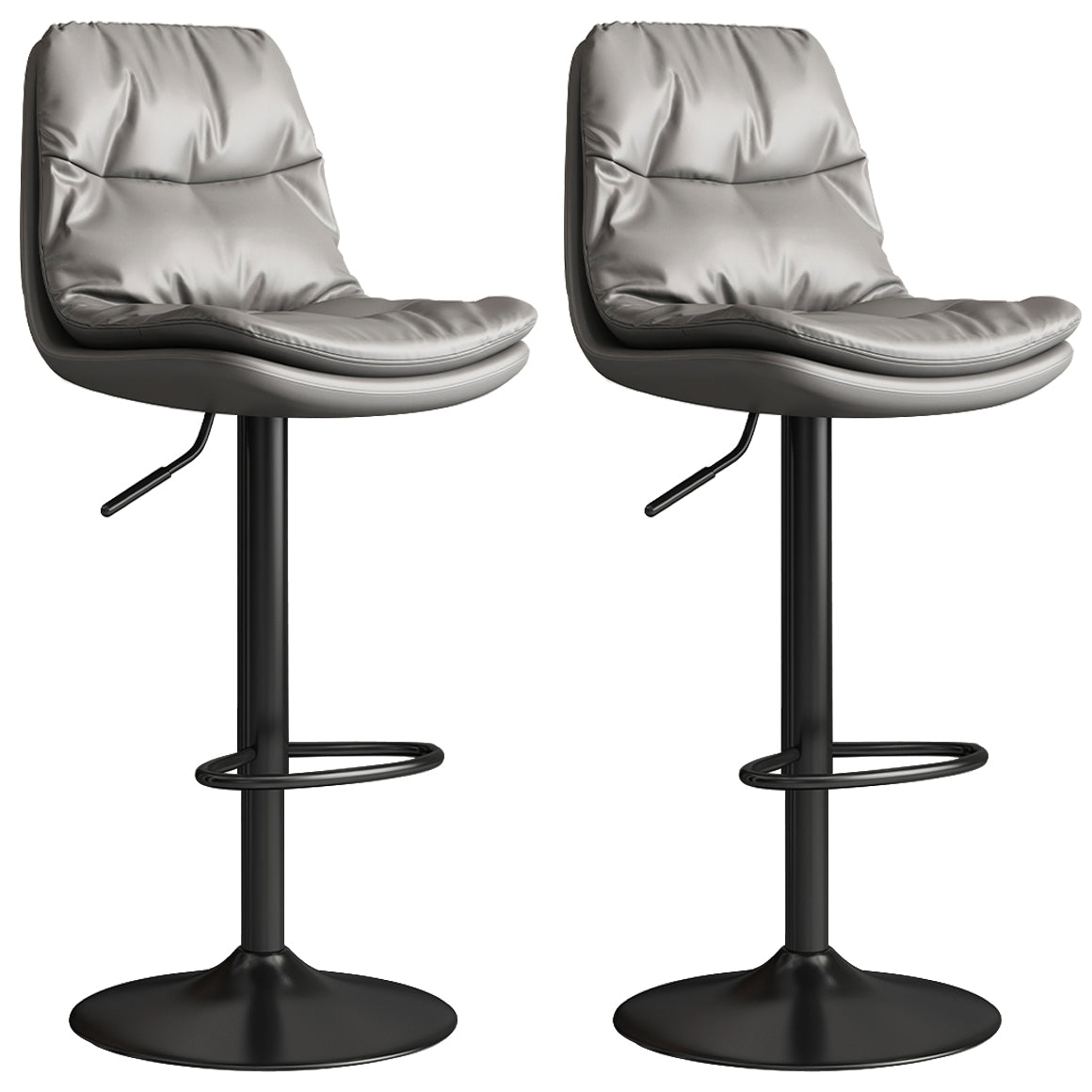 Contemporary Leather Adjustable Height Barstool Indoor Bar Stool with Iron Legs Light Gray Black 2 Piece Set Clearhalo 'Bar Furniture' 'Bar Stools' 'bar_stools' 'furn' 'furn_bar_stools' 'furniture_bar_stools' 'Kitchen & Dining Furniture' 'kitchen&dining_furn' 'kitchen' 'kitchen_furn' Furniture' 4654551