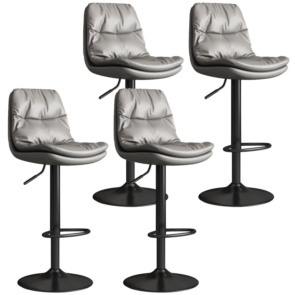 Contemporary Leather Adjustable Height Barstool Indoor Bar Stool with Iron Legs Light Gray Black 4 Piece Set Clearhalo 'Bar Furniture' 'Bar Stools' 'bar_stools' 'furn' 'furn_bar_stools' 'furniture_bar_stools' 'Kitchen & Dining Furniture' 'kitchen&dining_furn' 'kitchen' 'kitchen_furn' Furniture' 4654553