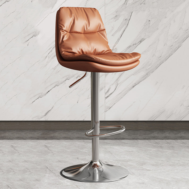 Contemporary Leather Adjustable Height Barstool Indoor Bar Stool with Iron Legs Brown Silver 1 Piece Clearhalo 'Bar Furniture' 'Bar Stools' 'bar_stools' 'furn' 'furn_bar_stools' 'furniture_bar_stools' 'Kitchen & Dining Furniture' 'kitchen&dining_furn' 'kitchen' 'kitchen_furn' Furniture' 4654554