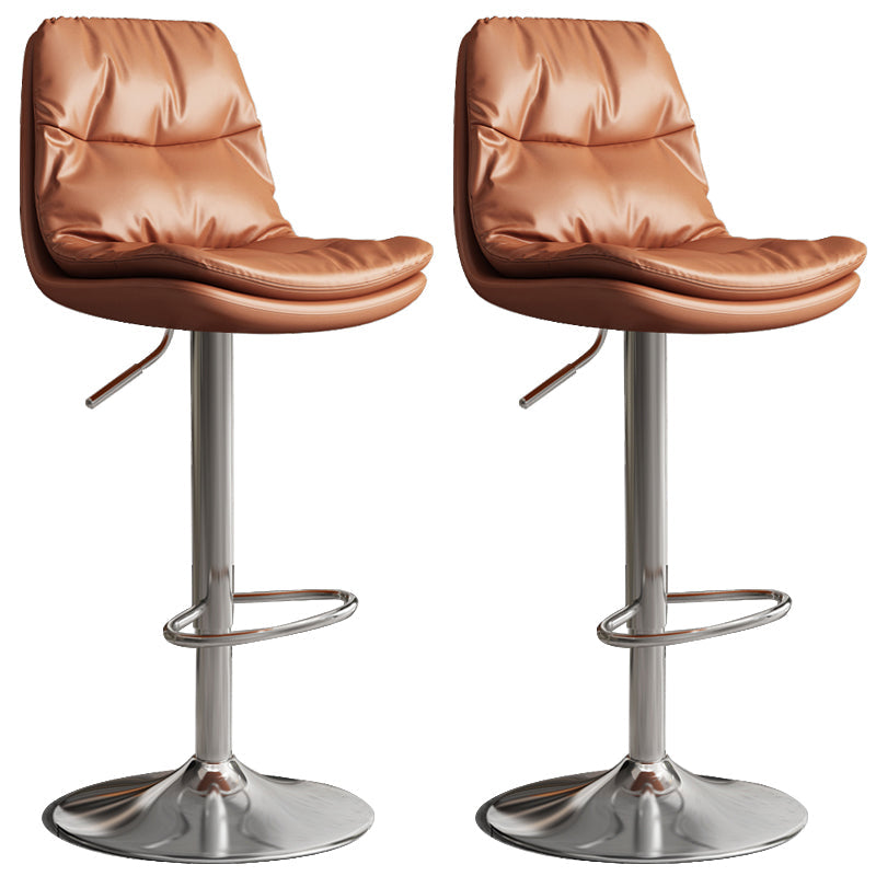 Contemporary Leather Adjustable Height Barstool Indoor Bar Stool with Iron Legs Brown Silver 2 Piece Set Clearhalo 'Bar Furniture' 'Bar Stools' 'bar_stools' 'furn' 'furn_bar_stools' 'furniture_bar_stools' 'Kitchen & Dining Furniture' 'kitchen&dining_furn' 'kitchen' 'kitchen_furn' Furniture' 4654555