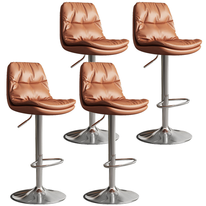 Contemporary Leather Adjustable Height Barstool Indoor Bar Stool with Iron Legs Brown Silver 4 Piece Set Clearhalo 'Bar Furniture' 'Bar Stools' 'bar_stools' 'furn' 'furn_bar_stools' 'furniture_bar_stools' 'Kitchen & Dining Furniture' 'kitchen&dining_furn' 'kitchen' 'kitchen_furn' Furniture' 4654556