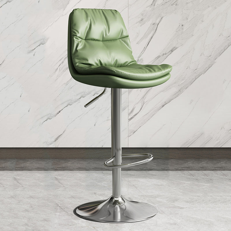 Contemporary Leather Adjustable Height Barstool Indoor Bar Stool with Iron Legs Green Silver 1 Piece Clearhalo 'Bar Furniture' 'Bar Stools' 'bar_stools' 'furn' 'furn_bar_stools' 'furniture_bar_stools' 'Kitchen & Dining Furniture' 'kitchen&dining_furn' 'kitchen' 'kitchen_furn' Furniture' 4654560