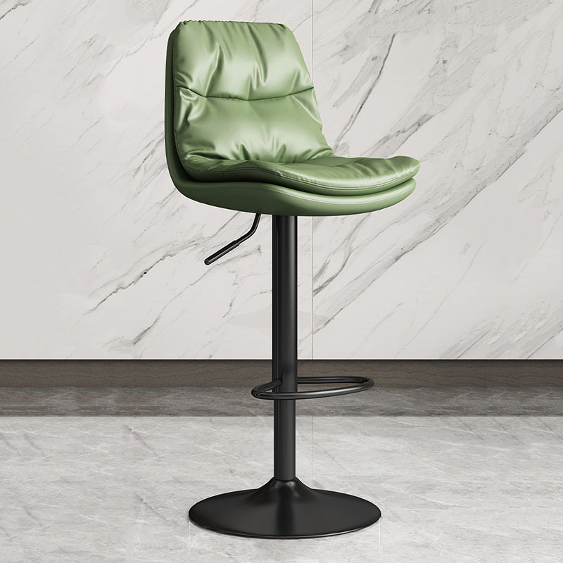 Contemporary Leather Adjustable Height Barstool Indoor Bar Stool with Iron Legs Green Black 1 Piece Clearhalo 'Bar Furniture' 'Bar Stools' 'bar_stools' 'furn' 'furn_bar_stools' 'furniture_bar_stools' 'Kitchen & Dining Furniture' 'kitchen&dining_furn' 'kitchen' 'kitchen_furn' Furniture' 4654563
