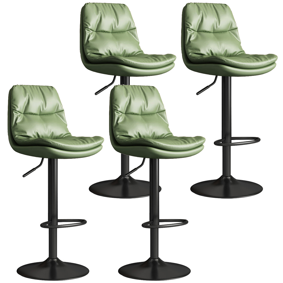 Contemporary Leather Adjustable Height Barstool Indoor Bar Stool with Iron Legs Green Black 4 Piece Set Clearhalo 'Bar Furniture' 'Bar Stools' 'bar_stools' 'furn' 'furn_bar_stools' 'furniture_bar_stools' 'Kitchen & Dining Furniture' 'kitchen&dining_furn' 'kitchen' 'kitchen_furn' Furniture' 4654565
