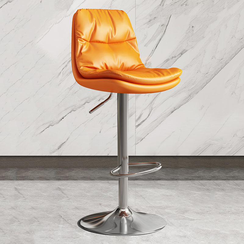 Contemporary Leather Adjustable Height Barstool Indoor Bar Stool with Iron Legs Orange Silver 1 Piece Clearhalo 'Bar Furniture' 'Bar Stools' 'bar_stools' 'furn' 'furn_bar_stools' 'furniture_bar_stools' 'Kitchen & Dining Furniture' 'kitchen&dining_furn' 'kitchen' 'kitchen_furn' Furniture' 4654566