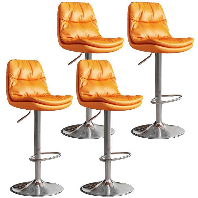 Contemporary Leather Adjustable Height Barstool Indoor Bar Stool with Iron Legs Orange Silver 4 Piece Set Clearhalo 'Bar Furniture' 'Bar Stools' 'bar_stools' 'furn' 'furn_bar_stools' 'furniture_bar_stools' 'Kitchen & Dining Furniture' 'kitchen&dining_furn' 'kitchen' 'kitchen_furn' Furniture' 4654568