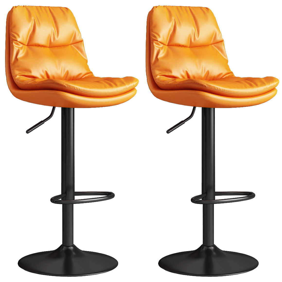 Contemporary Leather Adjustable Height Barstool Indoor Bar Stool with Iron Legs Orange Black 2 Piece Set Clearhalo 'Bar Furniture' 'Bar Stools' 'bar_stools' 'furn' 'furn_bar_stools' 'furniture_bar_stools' 'Kitchen & Dining Furniture' 'kitchen&dining_furn' 'kitchen' 'kitchen_furn' Furniture' 4654570