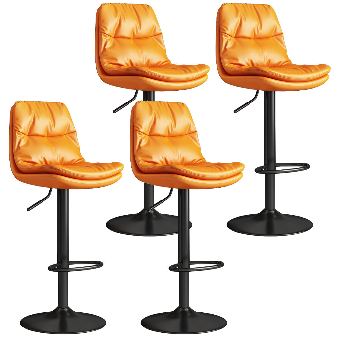 Contemporary Leather Adjustable Height Barstool Indoor Bar Stool with Iron Legs Orange Black 4 Piece Set Clearhalo 'Bar Furniture' 'Bar Stools' 'bar_stools' 'furn' 'furn_bar_stools' 'furniture_bar_stools' 'Kitchen & Dining Furniture' 'kitchen&dining_furn' 'kitchen' 'kitchen_furn' Furniture' 4654571