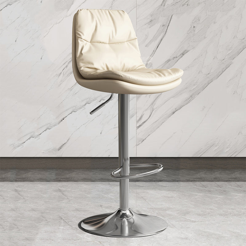 Contemporary Leather Adjustable Height Barstool Indoor Bar Stool with Iron Legs Off-White Silver 1 Piece Clearhalo 'Bar Furniture' 'Bar Stools' 'bar_stools' 'furn' 'furn_bar_stools' 'furniture_bar_stools' 'Kitchen & Dining Furniture' 'kitchen&dining_furn' 'kitchen' 'kitchen_furn' Furniture' 4654572