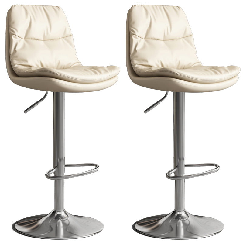 Contemporary Leather Adjustable Height Barstool Indoor Bar Stool with Iron Legs Off-White Silver 2 Piece Set Clearhalo 'Bar Furniture' 'Bar Stools' 'bar_stools' 'furn' 'furn_bar_stools' 'furniture_bar_stools' 'Kitchen & Dining Furniture' 'kitchen&dining_furn' 'kitchen' 'kitchen_furn' Furniture' 4654573
