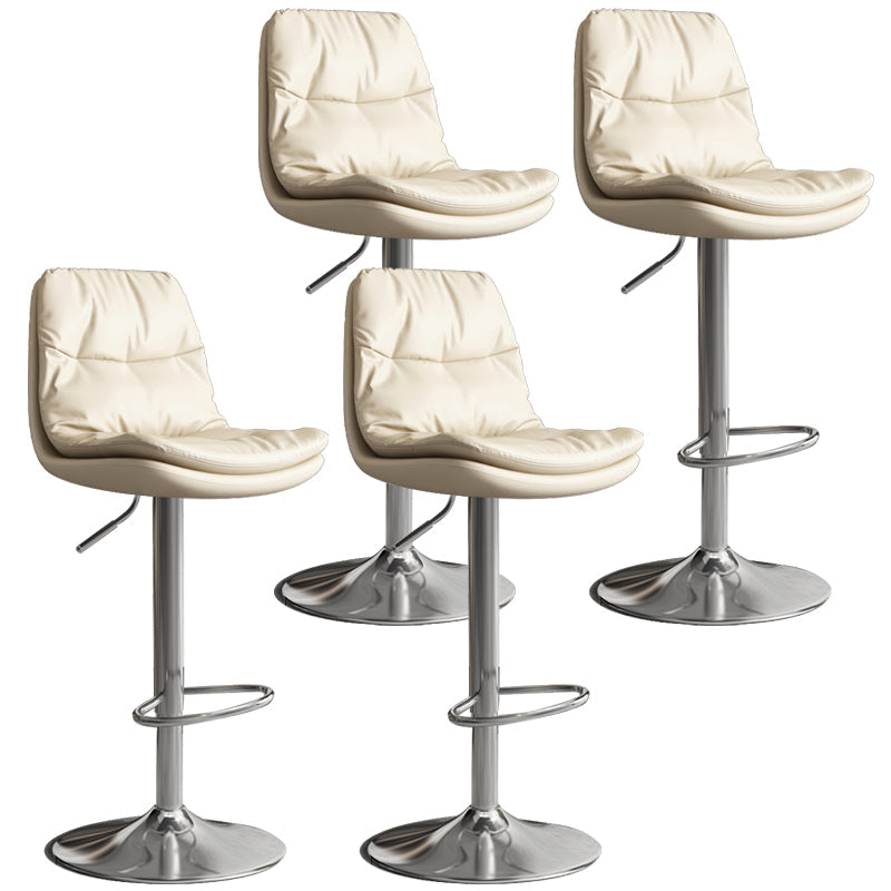 Contemporary Leather Adjustable Height Barstool Indoor Bar Stool with Iron Legs Off-White Silver 4 Piece Set Clearhalo 'Bar Furniture' 'Bar Stools' 'bar_stools' 'furn' 'furn_bar_stools' 'furniture_bar_stools' 'Kitchen & Dining Furniture' 'kitchen&dining_furn' 'kitchen' 'kitchen_furn' Furniture' 4654574