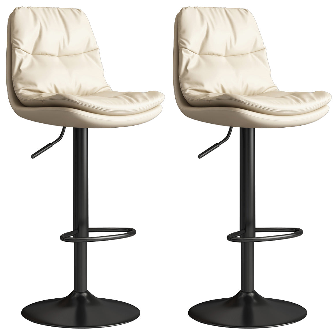Contemporary Leather Adjustable Height Barstool Indoor Bar Stool with Iron Legs Off-White Black 2 Piece Set Clearhalo 'Bar Furniture' 'Bar Stools' 'bar_stools' 'furn' 'furn_bar_stools' 'furniture_bar_stools' 'Kitchen & Dining Furniture' 'kitchen&dining_furn' 'kitchen' 'kitchen_furn' Furniture' 4654576