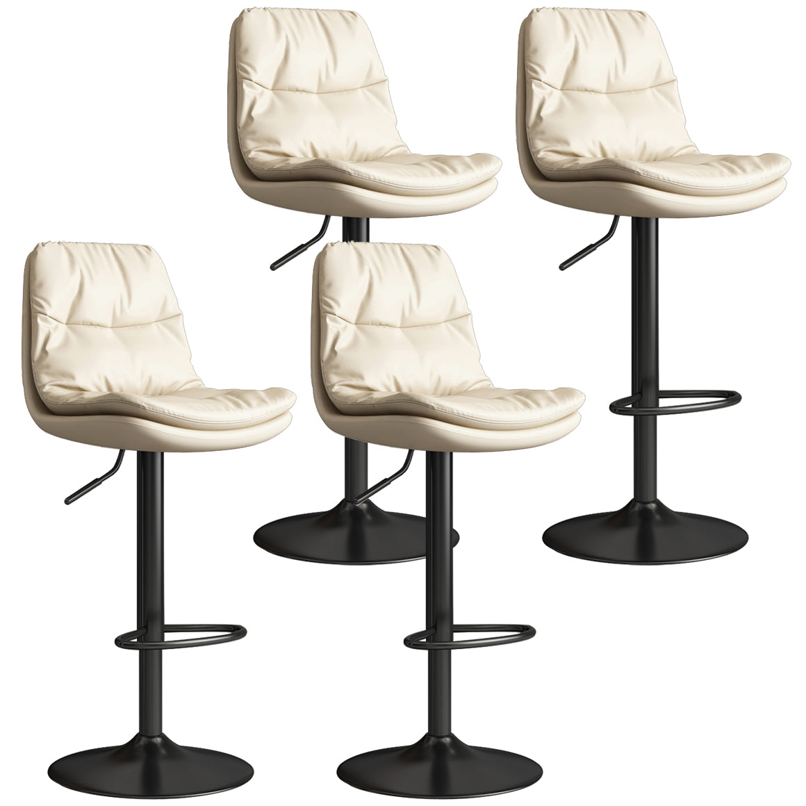 Contemporary Leather Adjustable Height Barstool Indoor Bar Stool with Iron Legs Off-White Black 4 Piece Set Clearhalo 'Bar Furniture' 'Bar Stools' 'bar_stools' 'furn' 'furn_bar_stools' 'furniture_bar_stools' 'Kitchen & Dining Furniture' 'kitchen&dining_furn' 'kitchen' 'kitchen_furn' Furniture' 4654577
