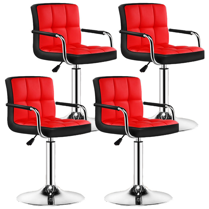 Modern Armrest Backrest Counter Stool Steel Cashier Bar Stool with Cushion Red-Black 4 Piece Set Clearhalo 'Bar Furniture' 'Bar Stools' 'bar_stools' 'furn' 'furn_bar_stools' 'furniture_bar_stools' 'Kitchen & Dining Furniture' 'kitchen&dining_furn' 'kitchen' 'kitchen_furn' Furniture' 4654621