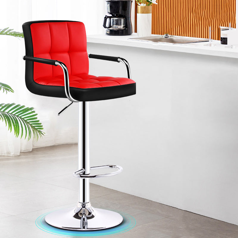 Modern Armrest Backrest Counter Stool Steel Cashier Bar Stool with Cushion Rose Red-Black 1 Piece Clearhalo 'Bar Furniture' 'Bar Stools' 'bar_stools' 'furn' 'furn_bar_stools' 'furniture_bar_stools' 'Kitchen & Dining Furniture' 'kitchen&dining_furn' 'kitchen' 'kitchen_furn' Furniture' 4654624