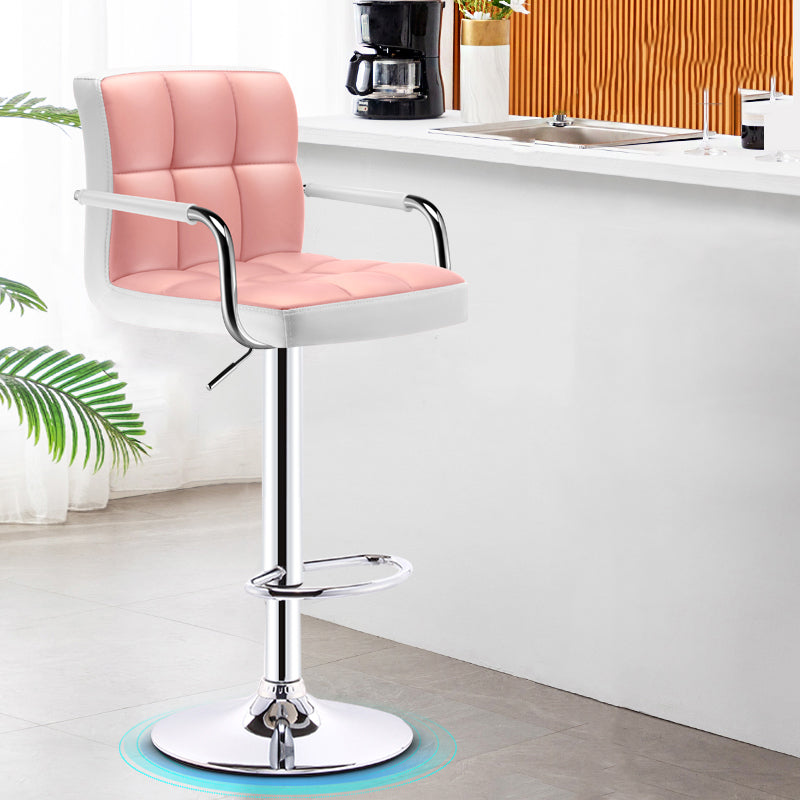 Modern Armrest Backrest Counter Stool Steel Cashier Bar Stool with Cushion Pink-White 1 Piece Clearhalo 'Bar Furniture' 'Bar Stools' 'bar_stools' 'furn' 'furn_bar_stools' 'furniture_bar_stools' 'Kitchen & Dining Furniture' 'kitchen&dining_furn' 'kitchen' 'kitchen_furn' Furniture' 4654637