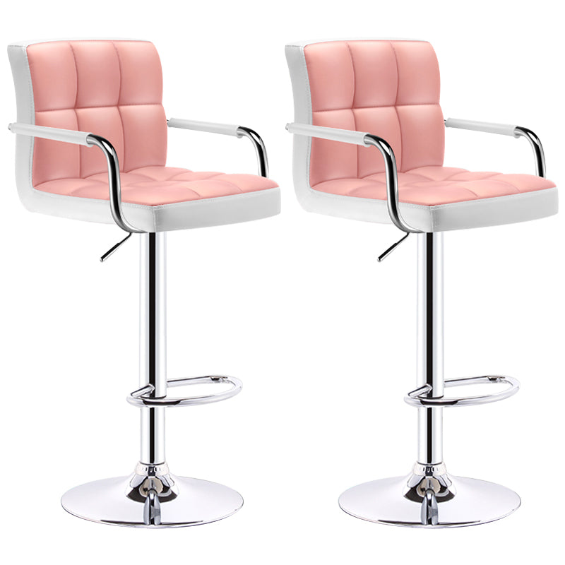 Modern Armrest Backrest Counter Stool Steel Cashier Bar Stool with Cushion Pink-White 2 Piece Set Clearhalo 'Bar Furniture' 'Bar Stools' 'bar_stools' 'furn' 'furn_bar_stools' 'furniture_bar_stools' 'Kitchen & Dining Furniture' 'kitchen&dining_furn' 'kitchen' 'kitchen_furn' Furniture' 4654638