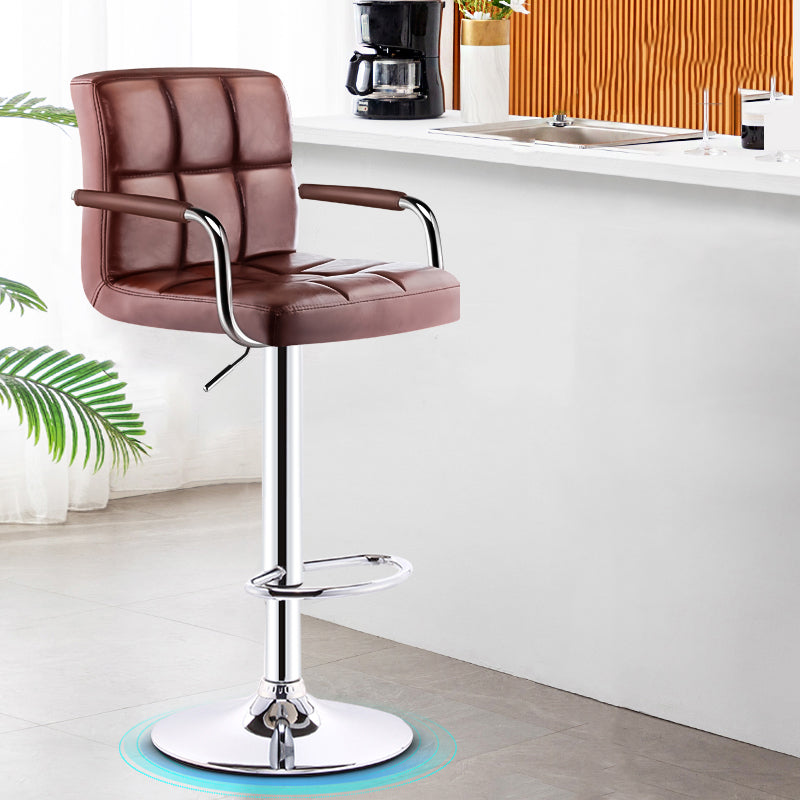 Modern Armrest Backrest Counter Stool Steel Cashier Bar Stool with Cushion Brown 1 Piece Clearhalo 'Bar Furniture' 'Bar Stools' 'bar_stools' 'furn' 'furn_bar_stools' 'furniture_bar_stools' 'Kitchen & Dining Furniture' 'kitchen&dining_furn' 'kitchen' 'kitchen_furn' Furniture' 4654640