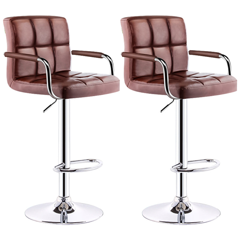 Modern Armrest Backrest Counter Stool Steel Cashier Bar Stool with Cushion Brown 2 Piece Set Clearhalo 'Bar Furniture' 'Bar Stools' 'bar_stools' 'furn' 'furn_bar_stools' 'furniture_bar_stools' 'Kitchen & Dining Furniture' 'kitchen&dining_furn' 'kitchen' 'kitchen_furn' Furniture' 4654641