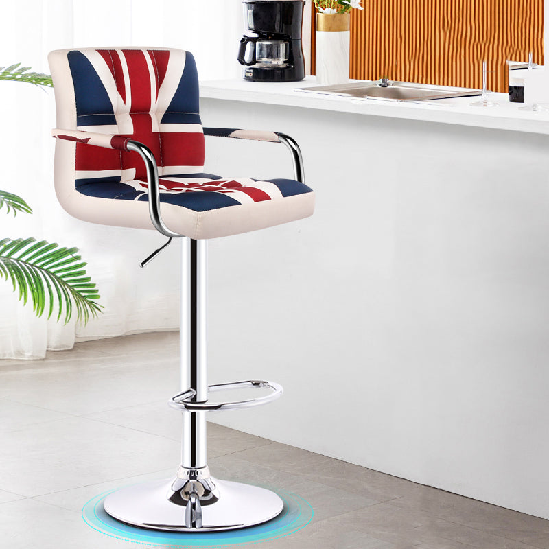 Modern Armrest Backrest Counter Stool Steel Cashier Bar Stool with Cushion Red-Blue 1 Piece Clearhalo 'Bar Furniture' 'Bar Stools' 'bar_stools' 'furn' 'furn_bar_stools' 'furniture_bar_stools' 'Kitchen & Dining Furniture' 'kitchen&dining_furn' 'kitchen' 'kitchen_furn' Furniture' 4654643