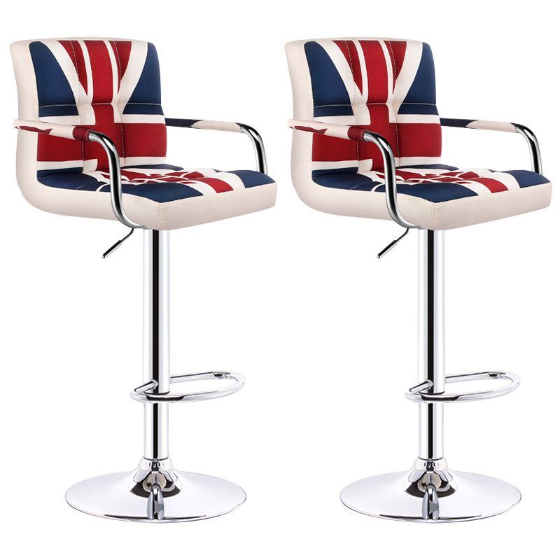 Modern Armrest Backrest Counter Stool Steel Cashier Bar Stool with Cushion Red-Blue 2 Piece Set Clearhalo 'Bar Furniture' 'Bar Stools' 'bar_stools' 'furn' 'furn_bar_stools' 'furniture_bar_stools' 'Kitchen & Dining Furniture' 'kitchen&dining_furn' 'kitchen' 'kitchen_furn' Furniture' 4654644