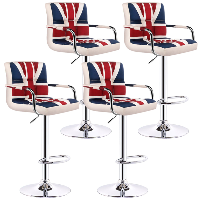Modern Armrest Backrest Counter Stool Steel Cashier Bar Stool with Cushion Red-Blue 4 Piece Set Clearhalo 'Bar Furniture' 'Bar Stools' 'bar_stools' 'furn' 'furn_bar_stools' 'furniture_bar_stools' 'Kitchen & Dining Furniture' 'kitchen&dining_furn' 'kitchen' 'kitchen_furn' Furniture' 4654645