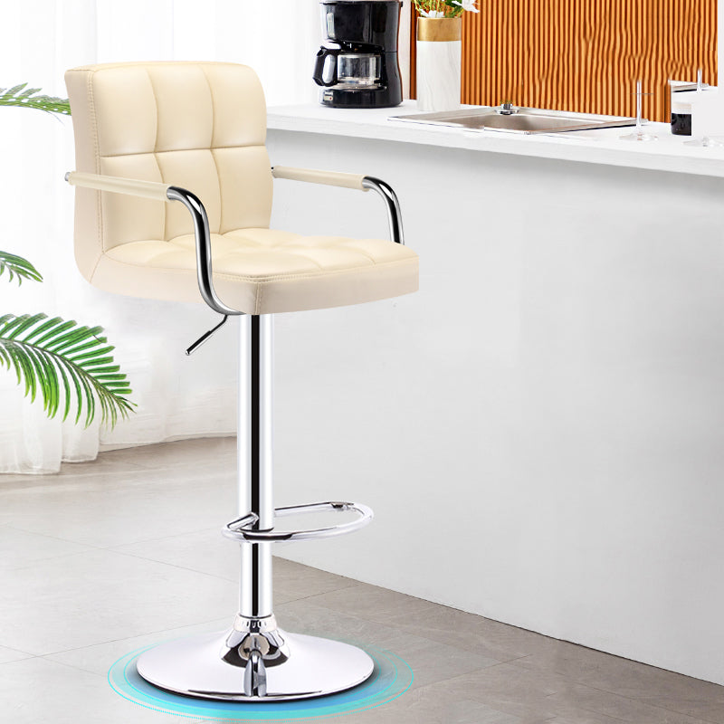 Modern Armrest Backrest Counter Stool Steel Cashier Bar Stool with Cushion Beige 1 Piece Clearhalo 'Bar Furniture' 'Bar Stools' 'bar_stools' 'furn' 'furn_bar_stools' 'furniture_bar_stools' 'Kitchen & Dining Furniture' 'kitchen&dining_furn' 'kitchen' 'kitchen_furn' Furniture' 4654646
