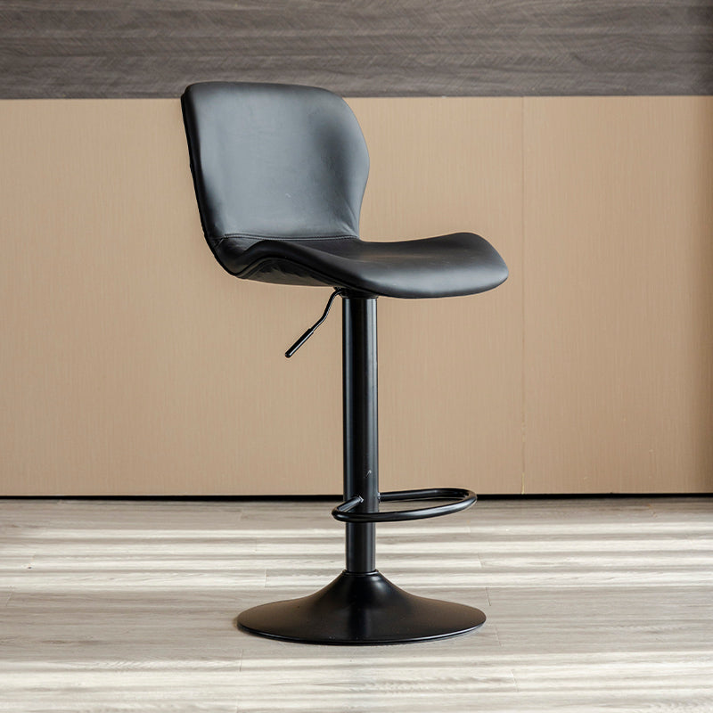 Contemporary Leather Adjustable Height Barstool Indoor Bar Stool with Low Back Black Black 1 Piece Clearhalo 'Bar Furniture' 'Bar Stools' 'bar_stools' 'furn' 'furn_bar_stools' 'furniture_bar_stools' 'Kitchen & Dining Furniture' 'kitchen&dining_furn' 'kitchen' 'kitchen_furn' Furniture' 4654699