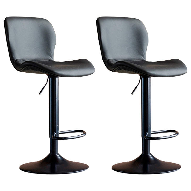 Contemporary Leather Adjustable Height Barstool Indoor Bar Stool with Low Back Black Black 2 Piece Set Clearhalo 'Bar Furniture' 'Bar Stools' 'bar_stools' 'furn' 'furn_bar_stools' 'furniture_bar_stools' 'Kitchen & Dining Furniture' 'kitchen&dining_furn' 'kitchen' 'kitchen_furn' Furniture' 4654701