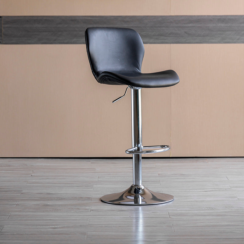 Contemporary Leather Adjustable Height Barstool Indoor Bar Stool with Low Back Black Silver 1 Piece Clearhalo 'Bar Furniture' 'Bar Stools' 'bar_stools' 'furn' 'furn_bar_stools' 'furniture_bar_stools' 'Kitchen & Dining Furniture' 'kitchen&dining_furn' 'kitchen' 'kitchen_furn' Furniture' 4654704