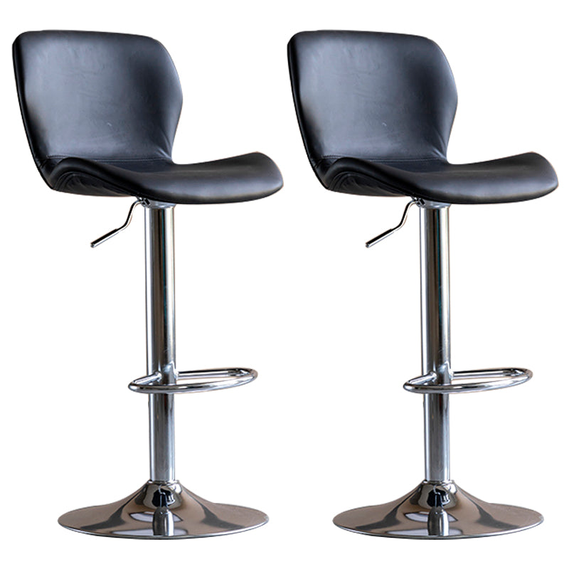Contemporary Leather Adjustable Height Barstool Indoor Bar Stool with Low Back Black Silver 2 Piece Set Clearhalo 'Bar Furniture' 'Bar Stools' 'bar_stools' 'furn' 'furn_bar_stools' 'furniture_bar_stools' 'Kitchen & Dining Furniture' 'kitchen&dining_furn' 'kitchen' 'kitchen_furn' Furniture' 4654706
