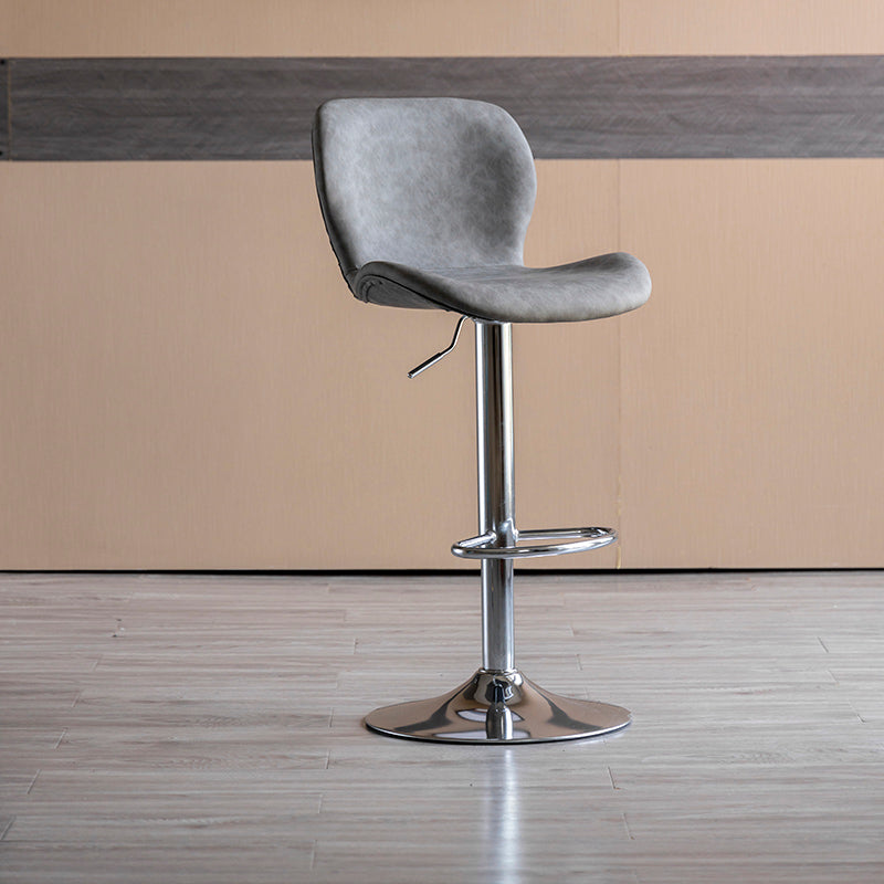 Contemporary Leather Adjustable Height Barstool Indoor Bar Stool with Low Back Grey Silver 1 Piece Clearhalo 'Bar Furniture' 'Bar Stools' 'bar_stools' 'furn' 'furn_bar_stools' 'furniture_bar_stools' 'Kitchen & Dining Furniture' 'kitchen&dining_furn' 'kitchen' 'kitchen_furn' Furniture' 4654717