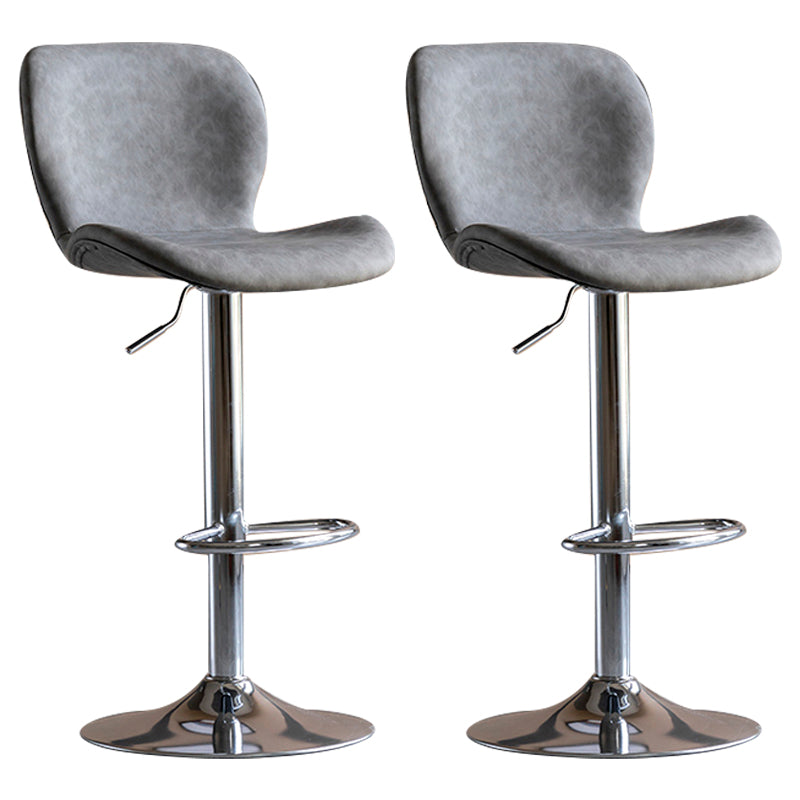 Contemporary Leather Adjustable Height Barstool Indoor Bar Stool with Low Back Grey Silver 2 Piece Set Clearhalo 'Bar Furniture' 'Bar Stools' 'bar_stools' 'furn' 'furn_bar_stools' 'furniture_bar_stools' 'Kitchen & Dining Furniture' 'kitchen&dining_furn' 'kitchen' 'kitchen_furn' Furniture' 4654718