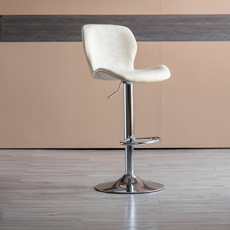 Contemporary Leather Adjustable Height Barstool Indoor Bar Stool with Low Back White Silver 1 Piece Clearhalo 'Bar Furniture' 'Bar Stools' 'bar_stools' 'furn' 'furn_bar_stools' 'furniture_bar_stools' 'Kitchen & Dining Furniture' 'kitchen&dining_furn' 'kitchen' 'kitchen_furn' Furniture' 4654726