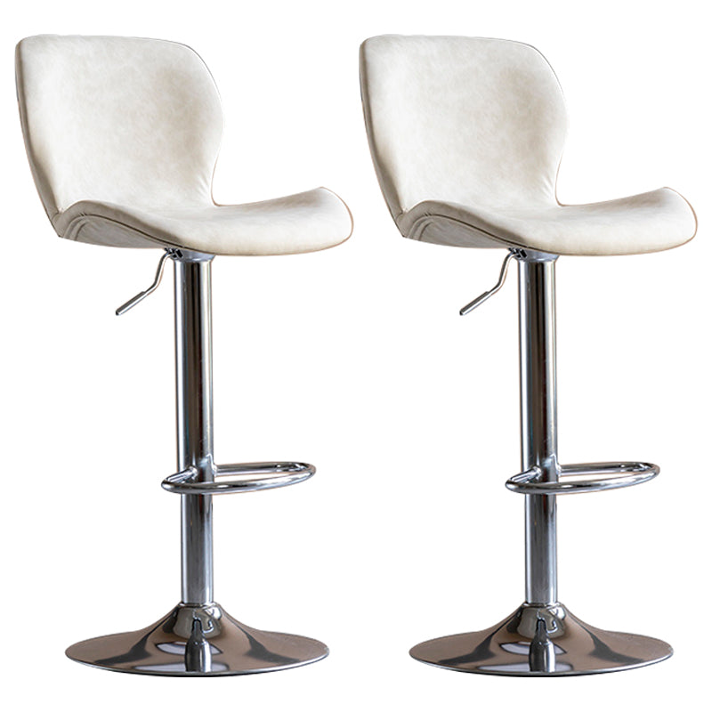 Contemporary Leather Adjustable Height Barstool Indoor Bar Stool with Low Back White Silver 2 Piece Set Clearhalo 'Bar Furniture' 'Bar Stools' 'bar_stools' 'furn' 'furn_bar_stools' 'furniture_bar_stools' 'Kitchen & Dining Furniture' 'kitchen&dining_furn' 'kitchen' 'kitchen_furn' Furniture' 4654727